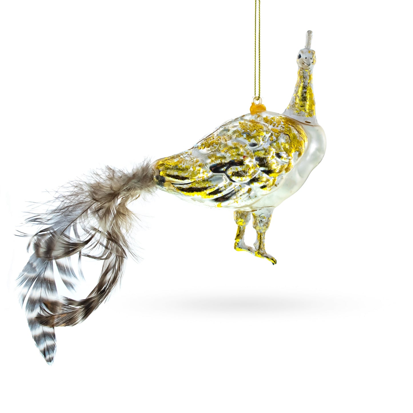 Regal Golden Peacock Blown Glass Christmas Ornament