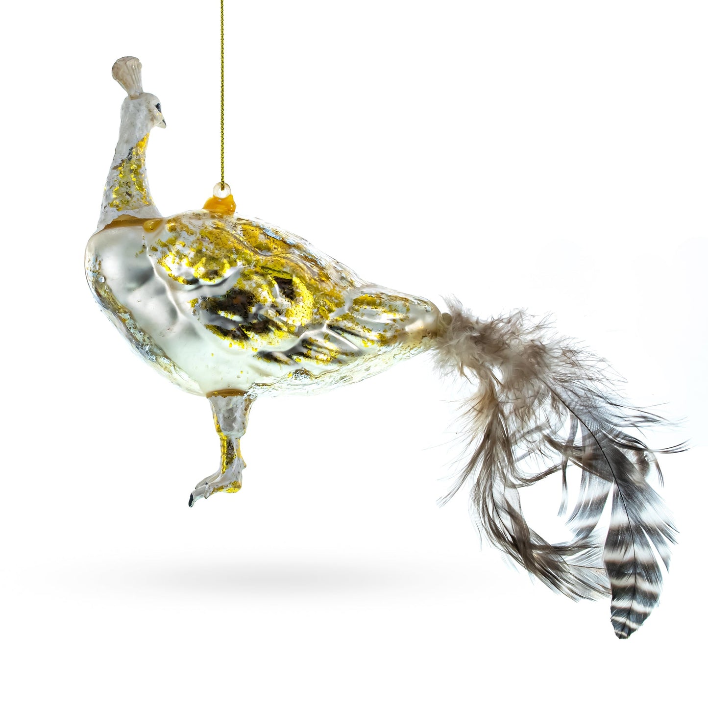 Regal Golden Peacock Blown Glass Christmas Ornament