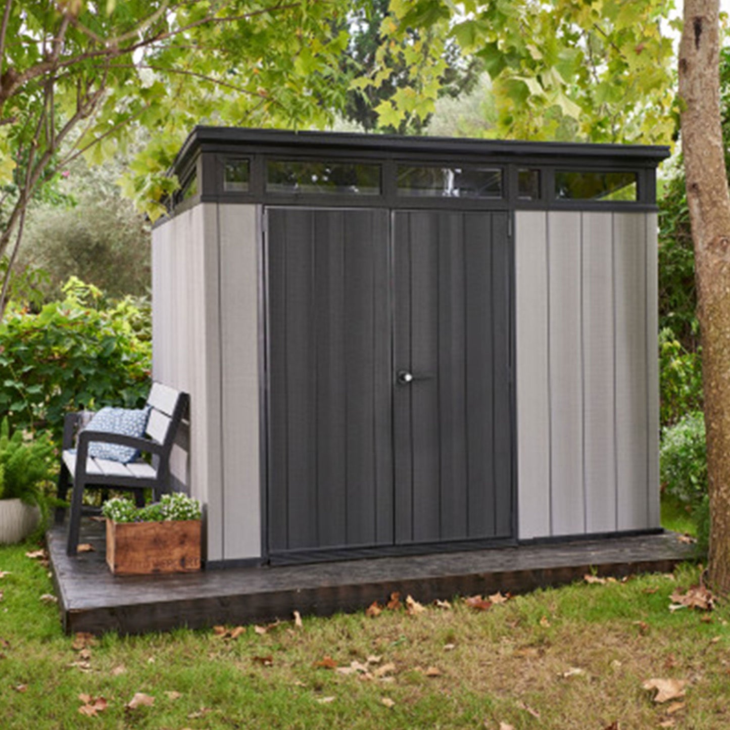 Keter Artisan 9x7 Foot Large Outdoor Shed with Floor with Modern Design, Grey