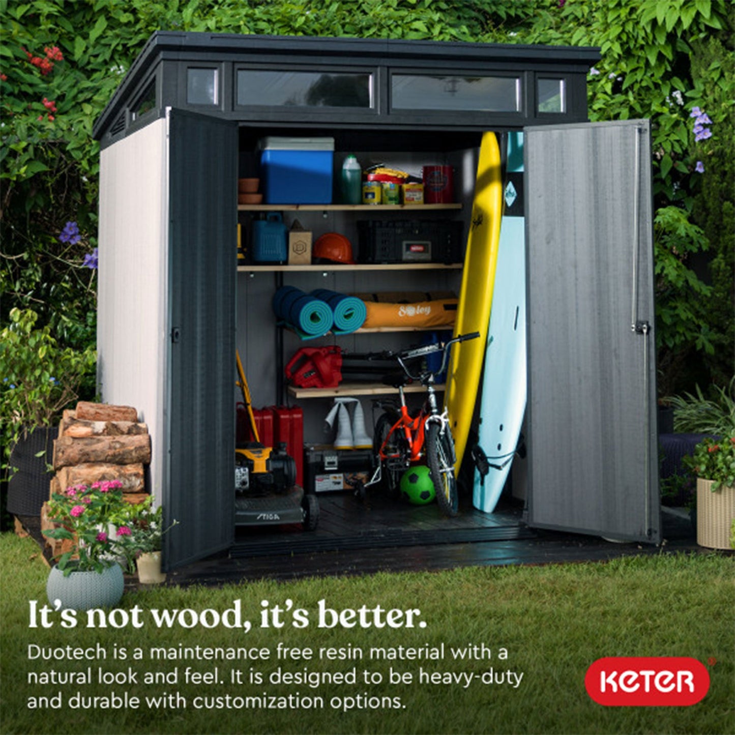 Keter Artisan 7 x 7 Foot Outdoor Shed for Garden Accessories and Tools, Gray