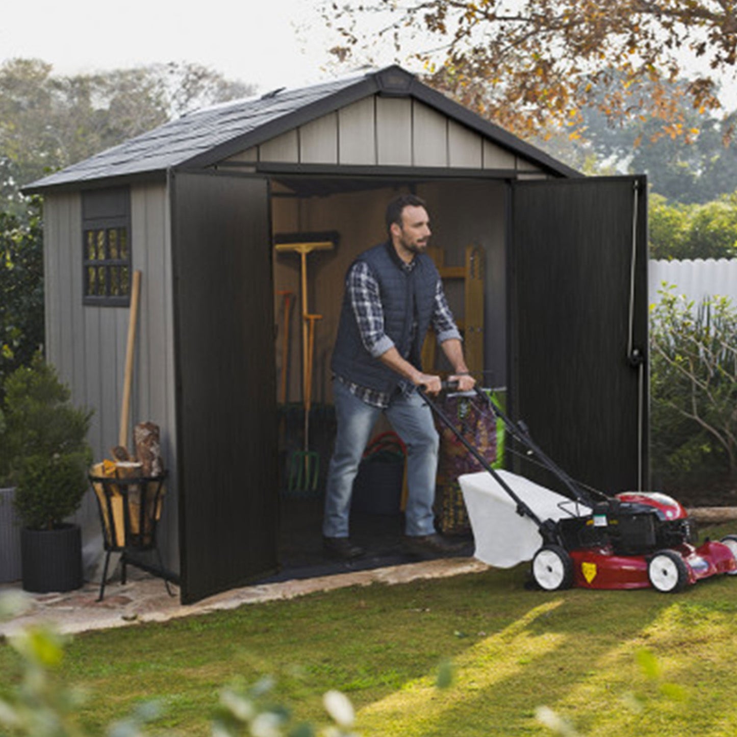 Keter Oakland 7 x 7.5 Foot Outdoor Garden Tool Storage Shed with Windows, Gray