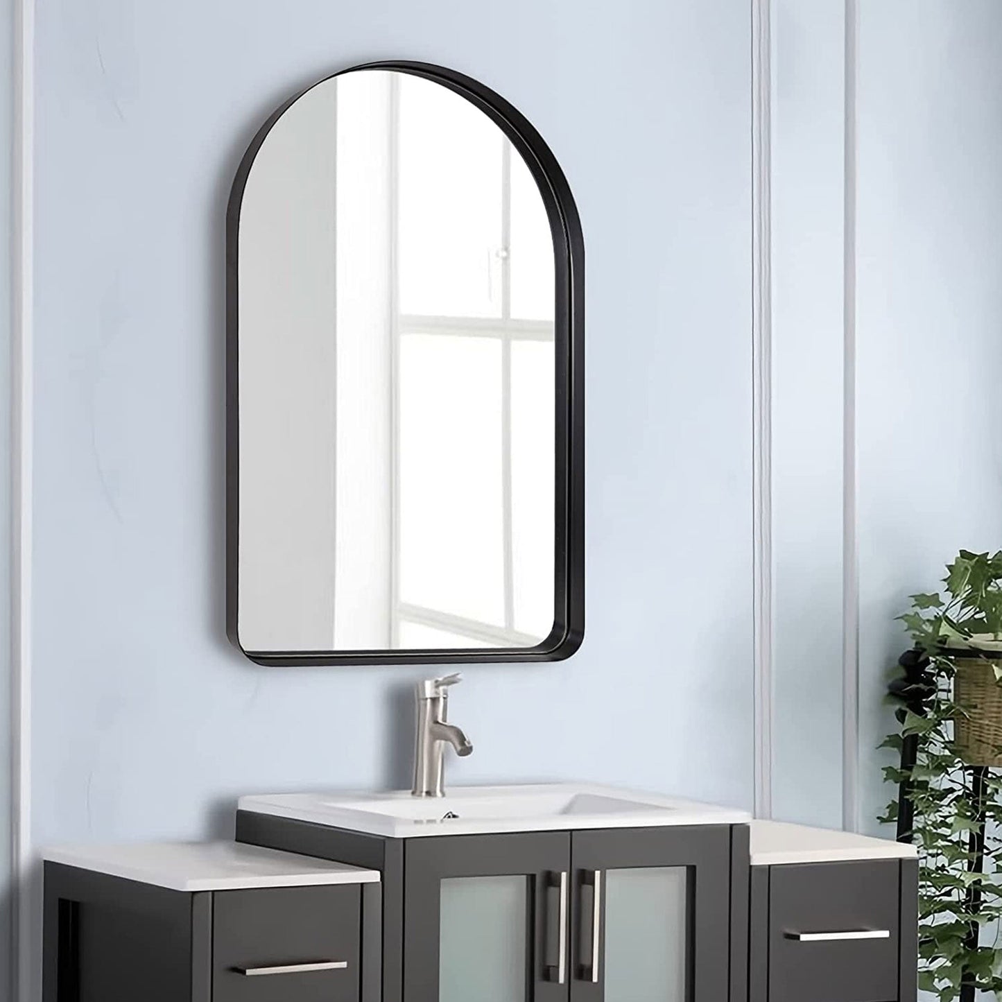 ANDY STAR 24 x 38" Modern Wall Mounted Metal Frame Arched Vanity Mirror, Black