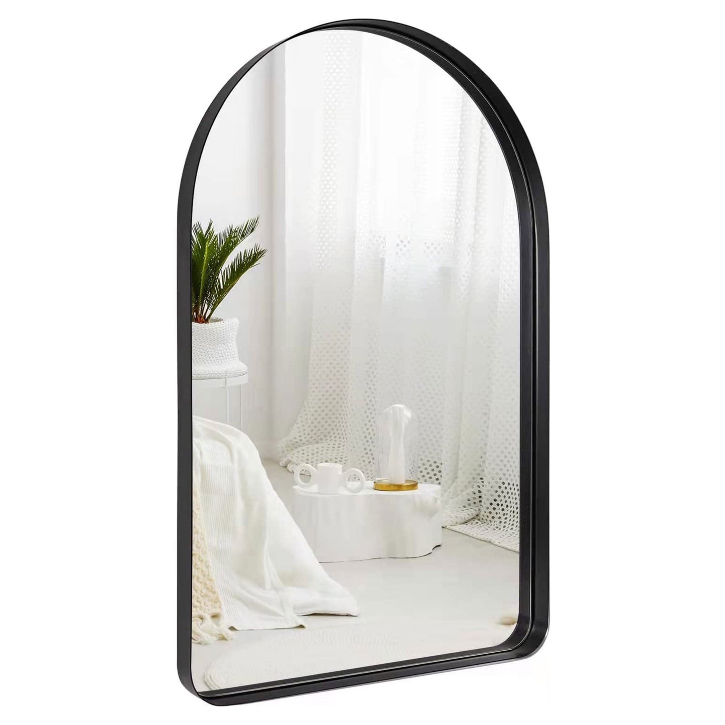 ANDY STAR 24 x 38" Modern Wall Mounted Metal Frame Arched Vanity Mirror, Black