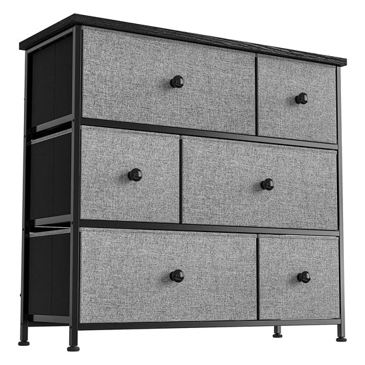 REAHOME 6 Drawer Dresser Organization Storage Unit with Steel Frame, Light Grey