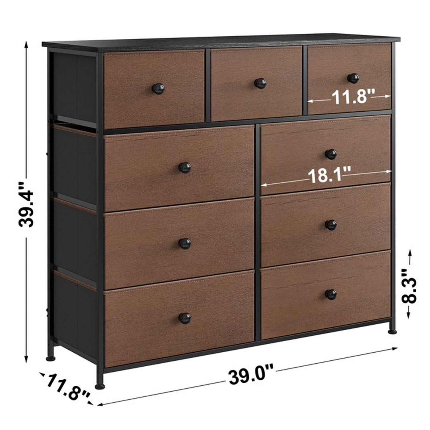 REAHOME 9 Drawer Steel Frame Bedroom Storage Organizer Chest Dresser, Espresso