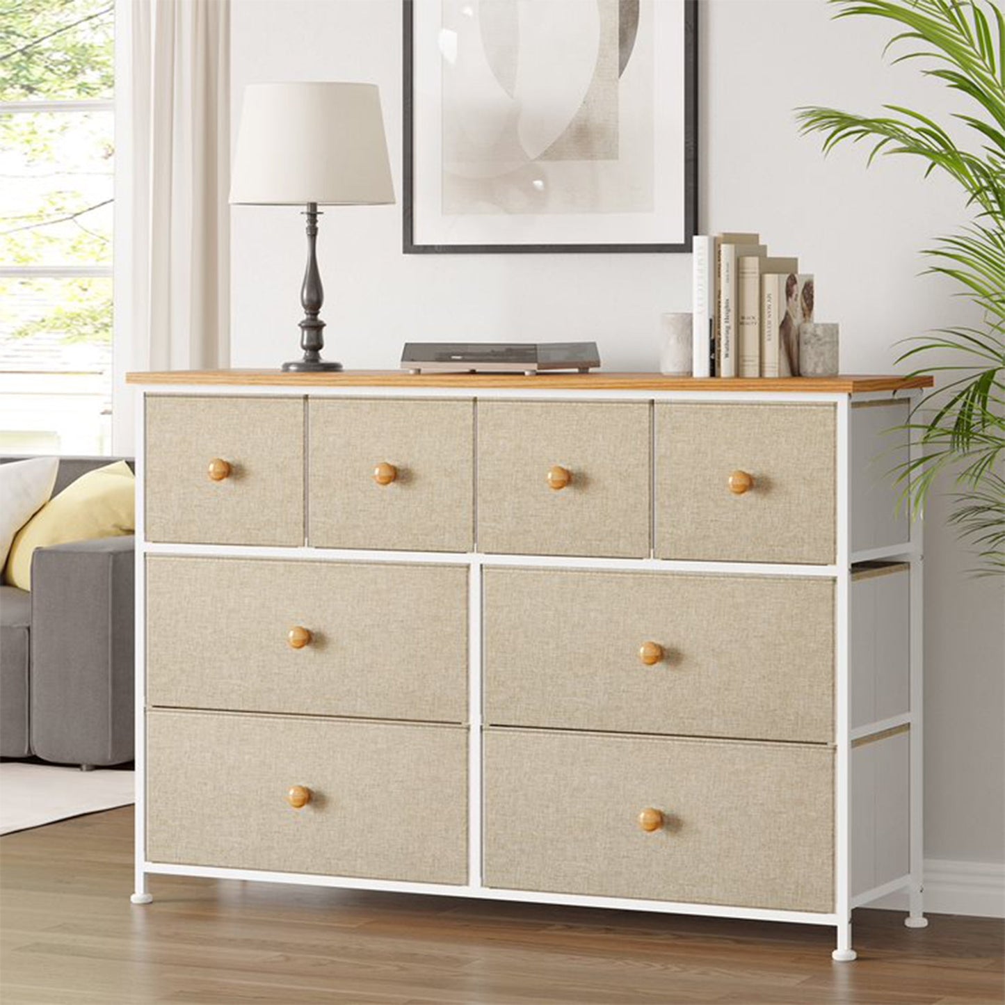 REAHOME 8 Drawer Steel Frame Bedroom Storage Organizer Chest Dresser, Taupe