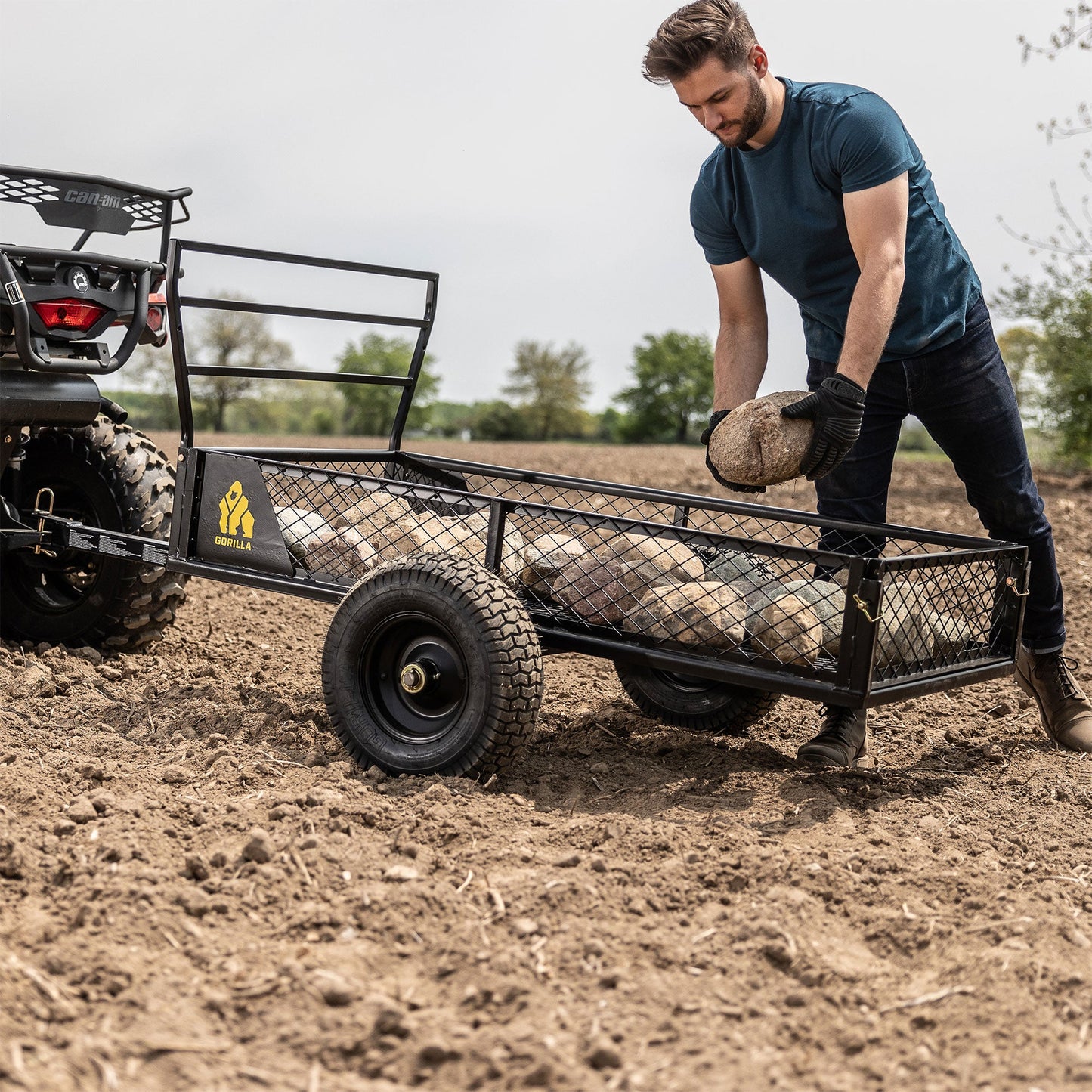 Gorilla 1400lb Steel ATV Trailer Garden Cart w/Removable Sides & 3-in-1 Tailgate