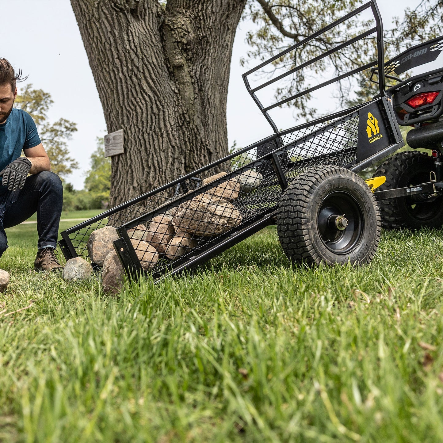 Gorilla 1400lb Steel ATV Trailer Garden Cart w/Removable Sides & 3-in-1 Tailgate