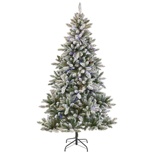 NOMA Cypress 7' Multi-Color LED Pre-Lit Flocked Artificial Christmas Tree, Green