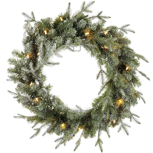 NOMA 24" Pre-Lit Flocked Frosted Fir Christmas Wreath with 25 Warm White Lights