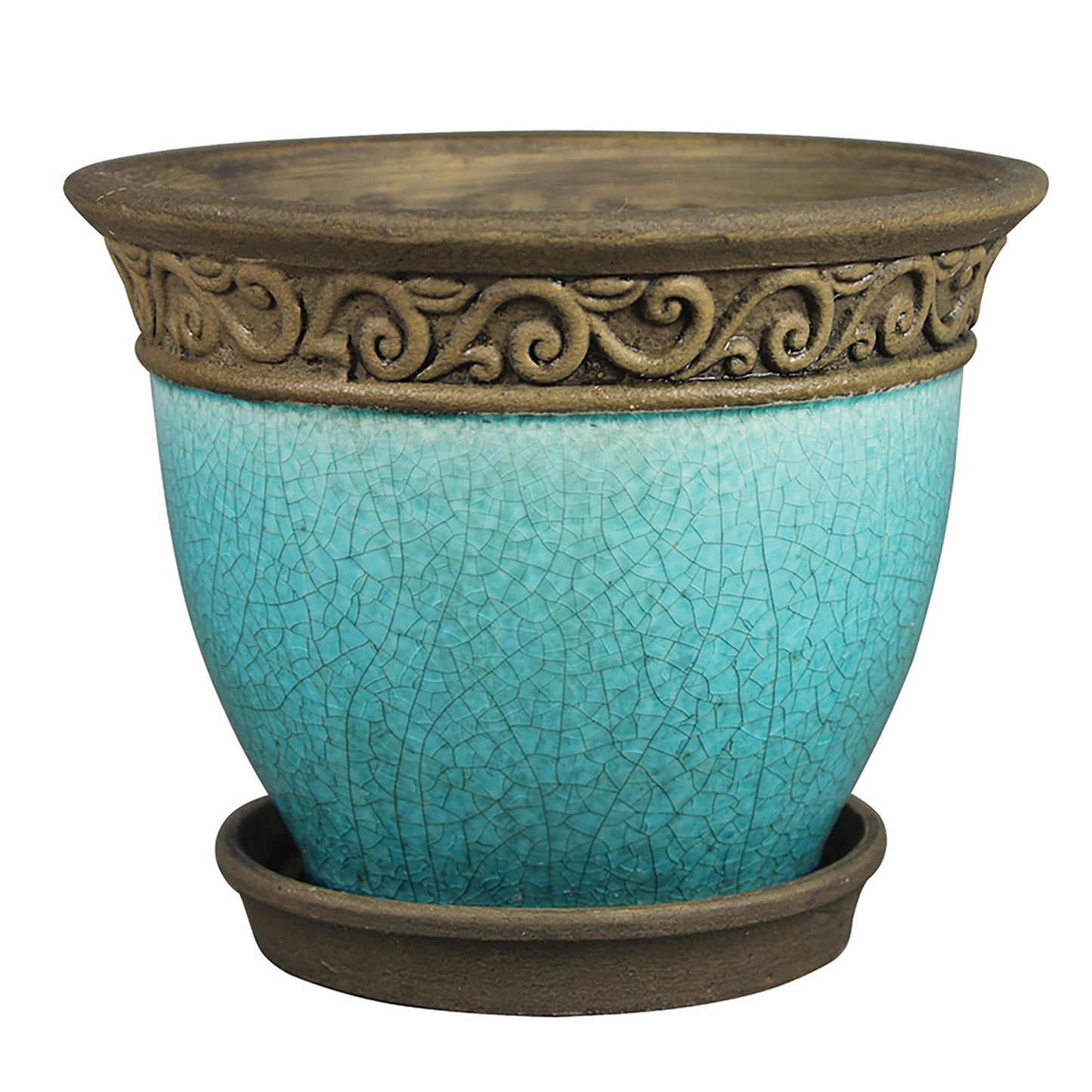 Southern Patio Cadiz 8" Crackled Ceramic Planter Pot with Saucer, Teal (3 Pack)