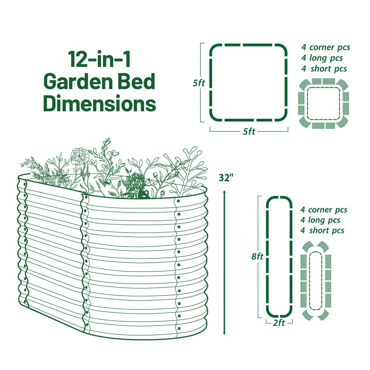 32" Tall, 12-in-1 Raised Garden Bed,  in Sage Green