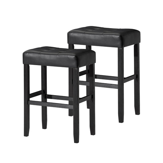 Carte: A La Carte Home Harper Bar Stool in Rustic Black Wood Finish w/ Black Vegan Leather, Set of 2