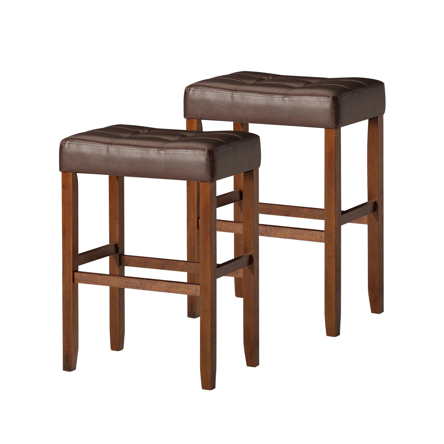 Carte: A La Carte Home Harper Bar Stool, True Walnut Wood w/ Brown Vegan Leather, Set of 2