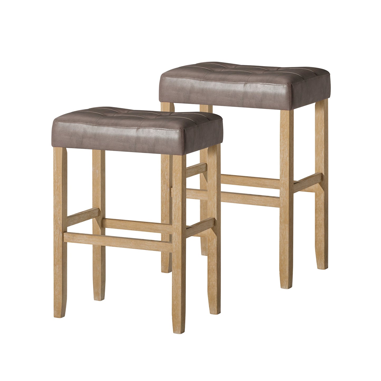 Carte: A La Carte Home Harper Bar Stool Weathered Oak Wood w/ Grey Vegan Leather, Set of 2