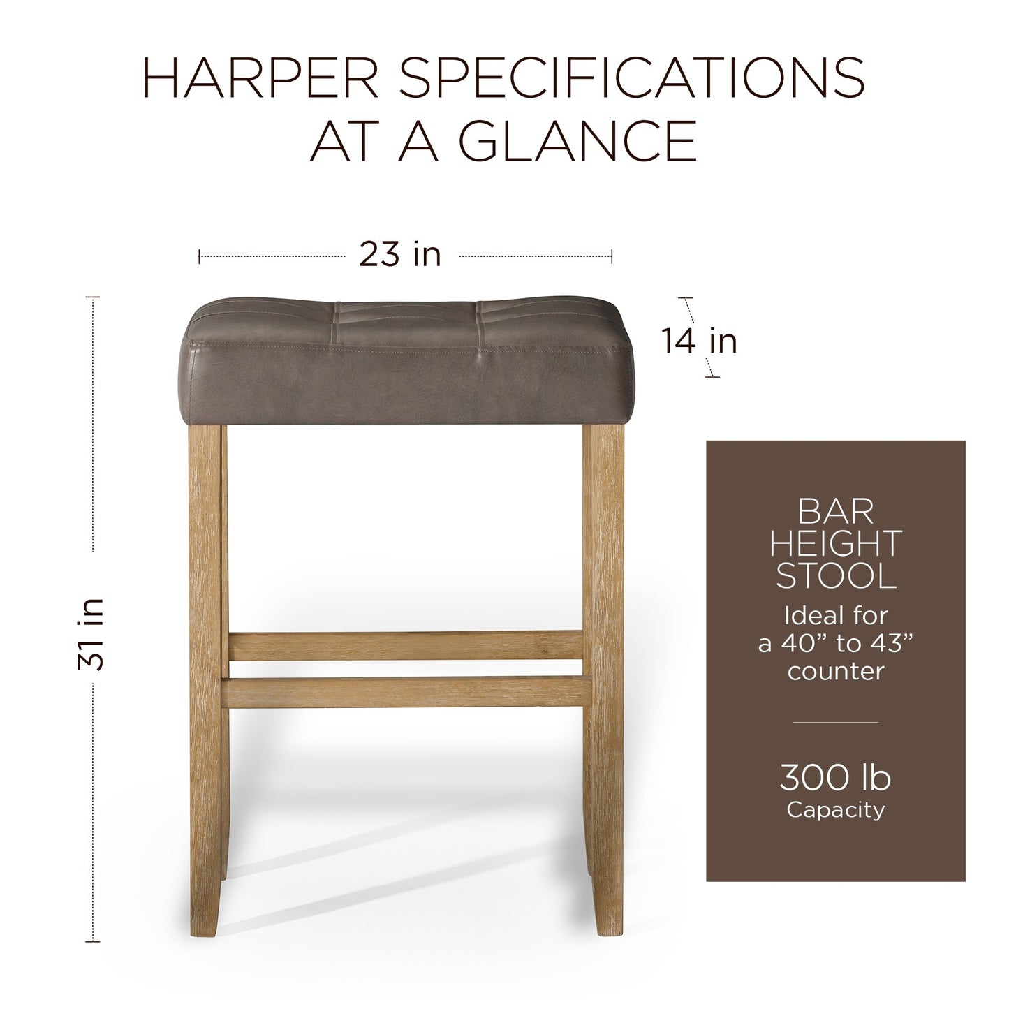 Carte: A La Carte Home Harper Bar Stool Weathered Oak Wood w/ Grey Vegan Leather, Set of 2