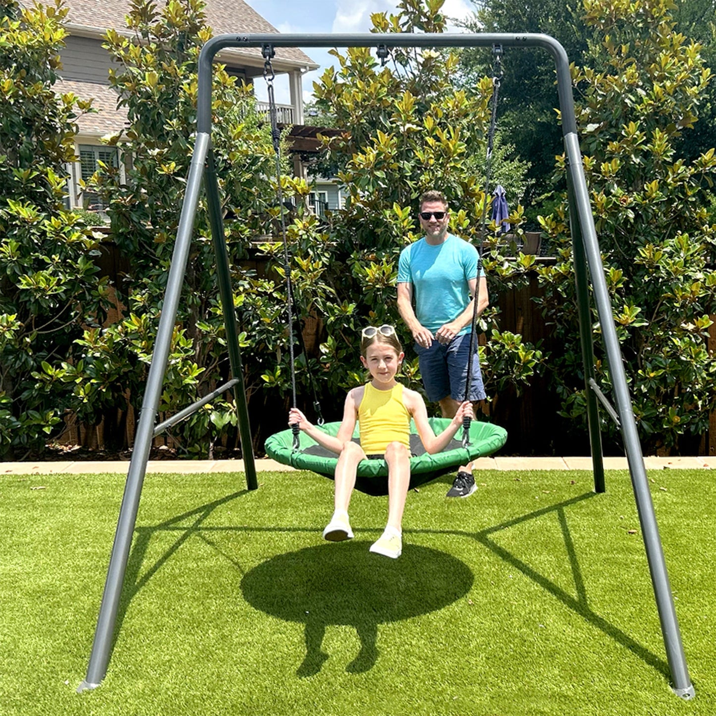 gobaplay Round Platform Tree Swing with Adjustable Polyethylene Rope, Green