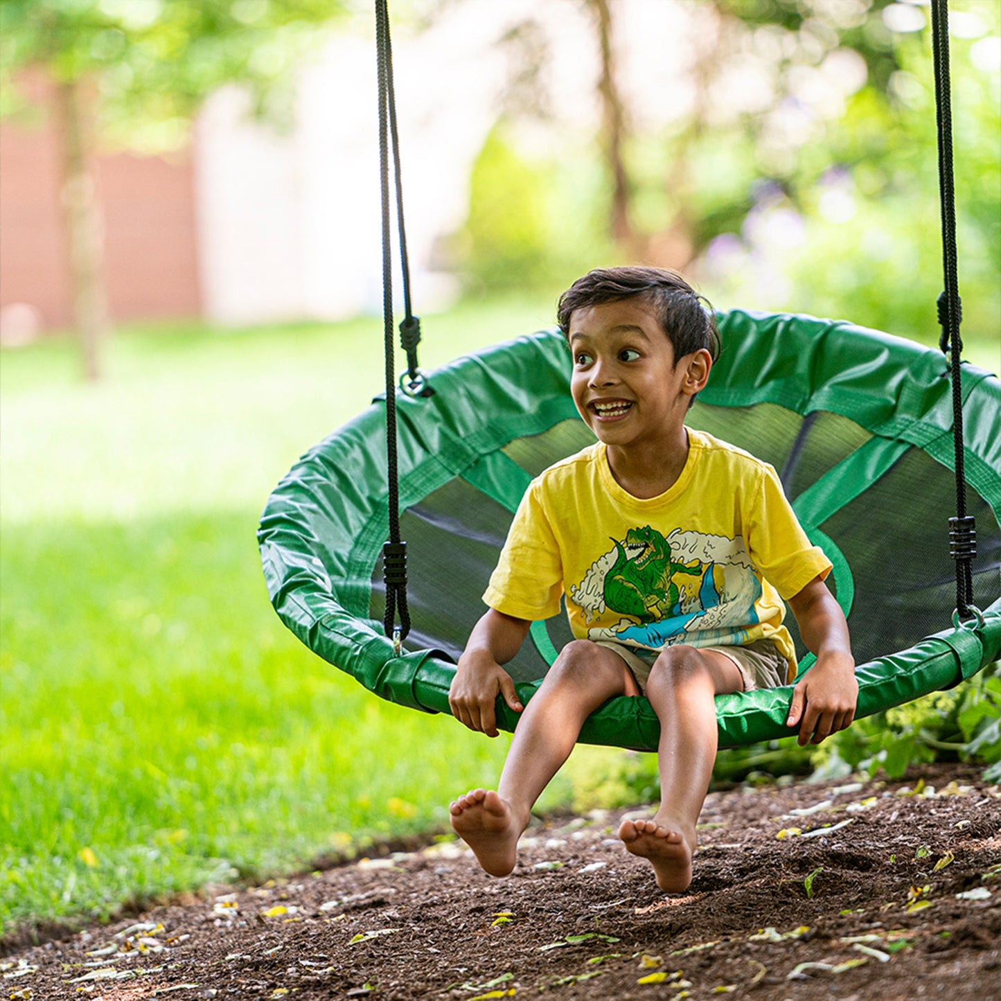 gobaplay Round Platform Tree Swing with Adjustable Polyethylene Rope, Green