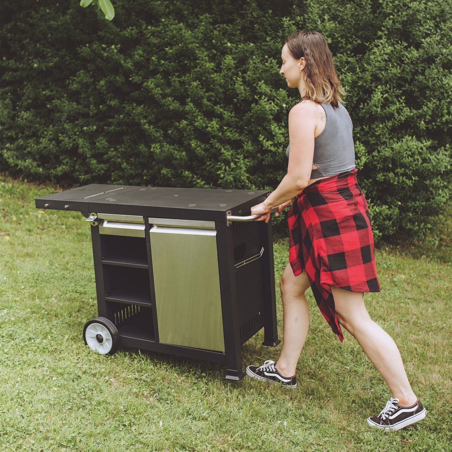 Razor Universal Rolling Prep Cart and 25 Inch Double Burner LP Propane Gas Grill