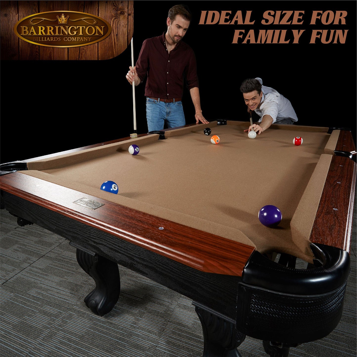 Barrington Billiards 7.5' Belmont Drop Pocket Table w/Pool Ball & Cue Stick Set