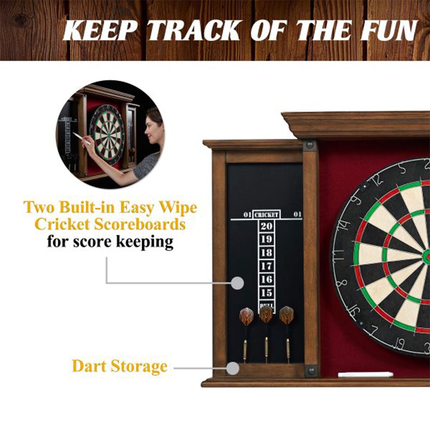 Barrington Billiards 18 Inch Sherwood Premium Dartboard Cabinet Set with Darts