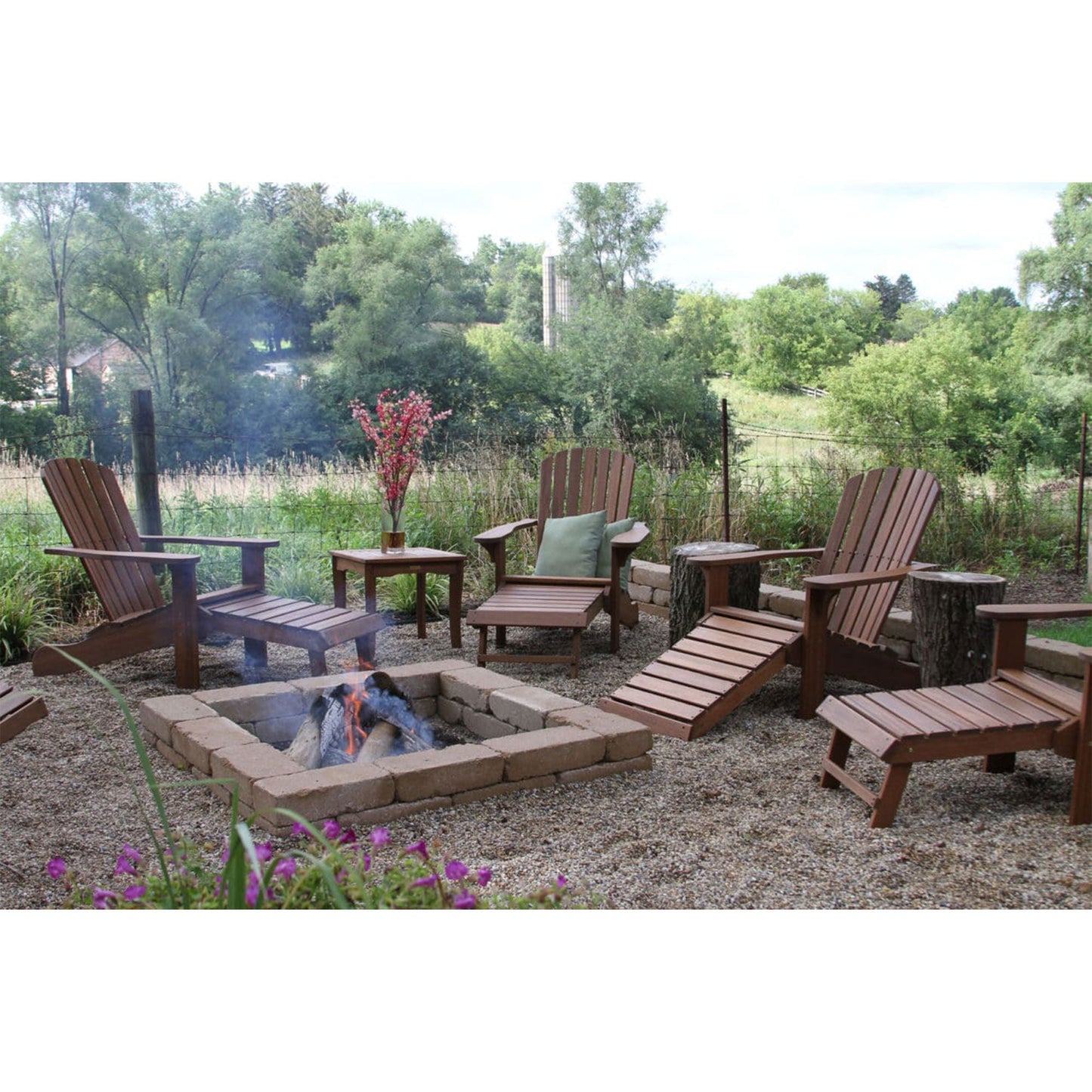 Outdoor Interiors Eucalyptus Wood Adirondack Chair with Built In Ottoman, Brown