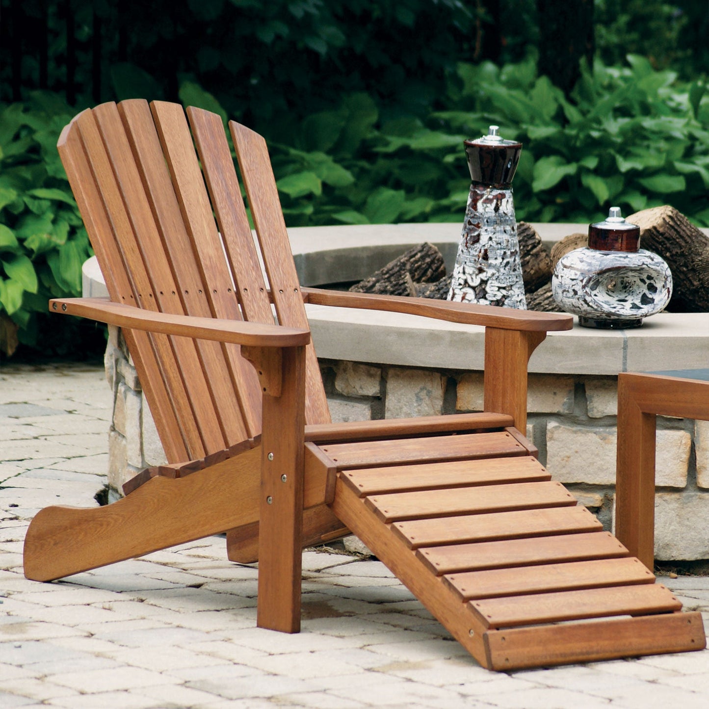 Outdoor Interiors Eucalyptus Wood Adirondack Chair with Built In Ottoman, Brown