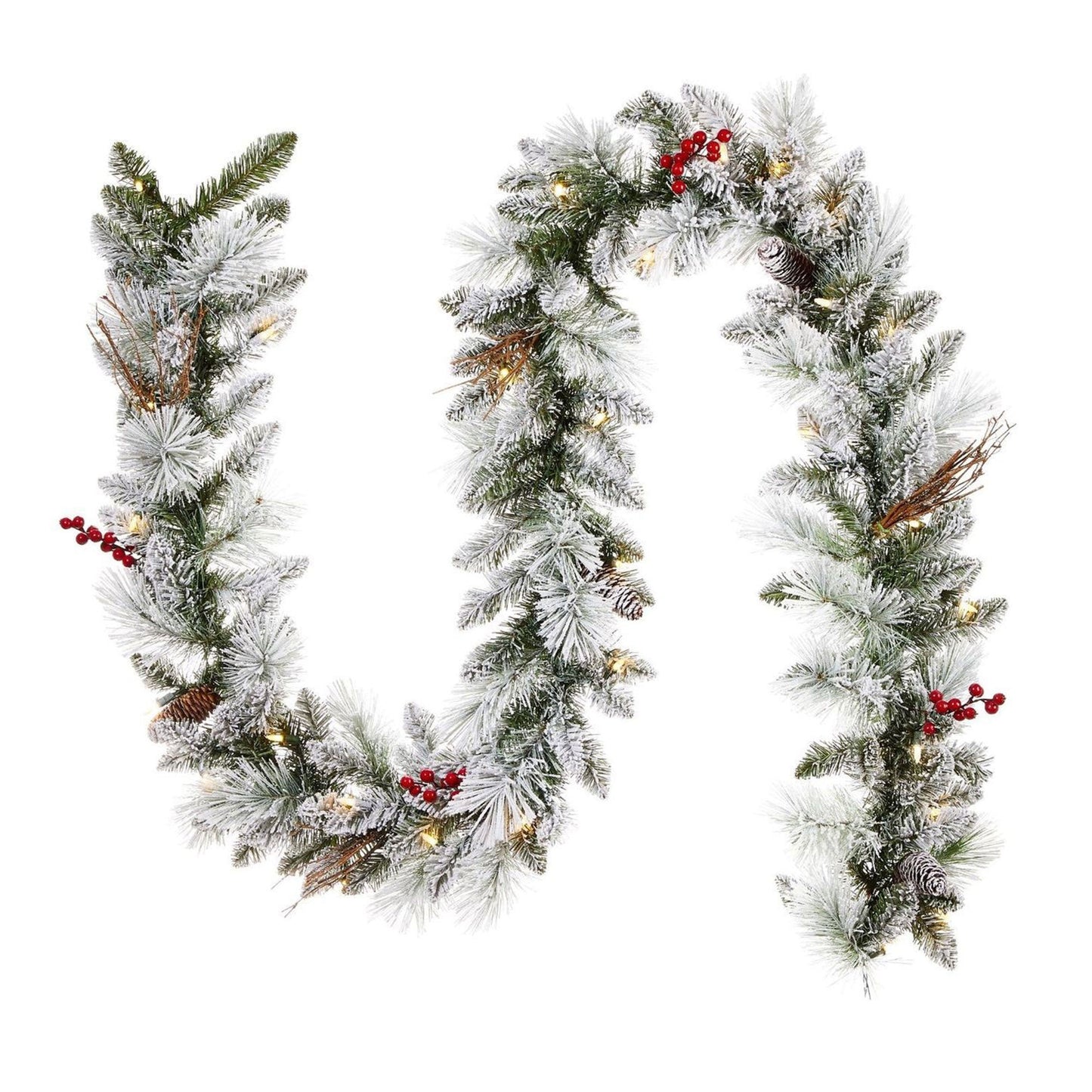 Noma 24" Pre-Lit Frosted Fir Artificial Wreath & 9' Garland Holiday Mantle Decor