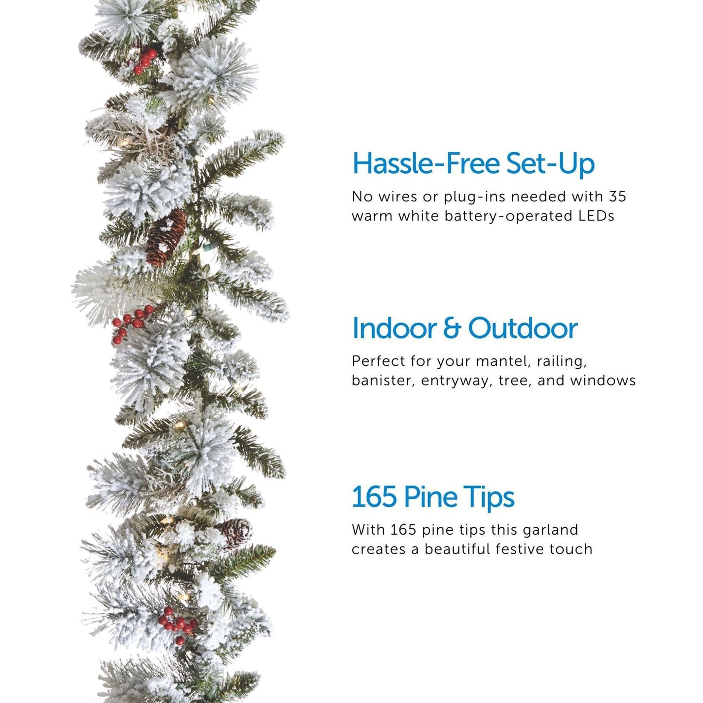 Noma 24" Pre-Lit Frosted Fir Artificial Wreath & 9' Garland Holiday Mantle Decor