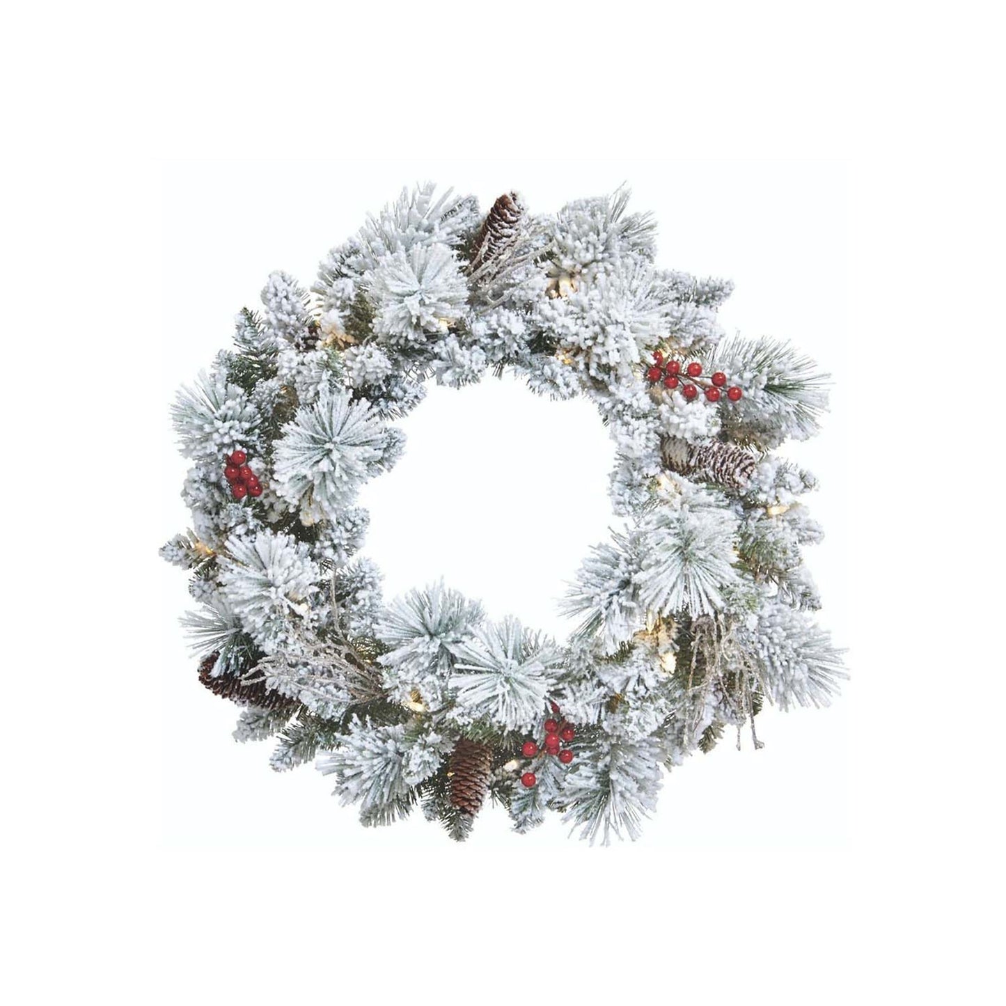 NOMA Snow Dusted Pre Lit Artificial Christmas Wreath with Berry Holiday Garland