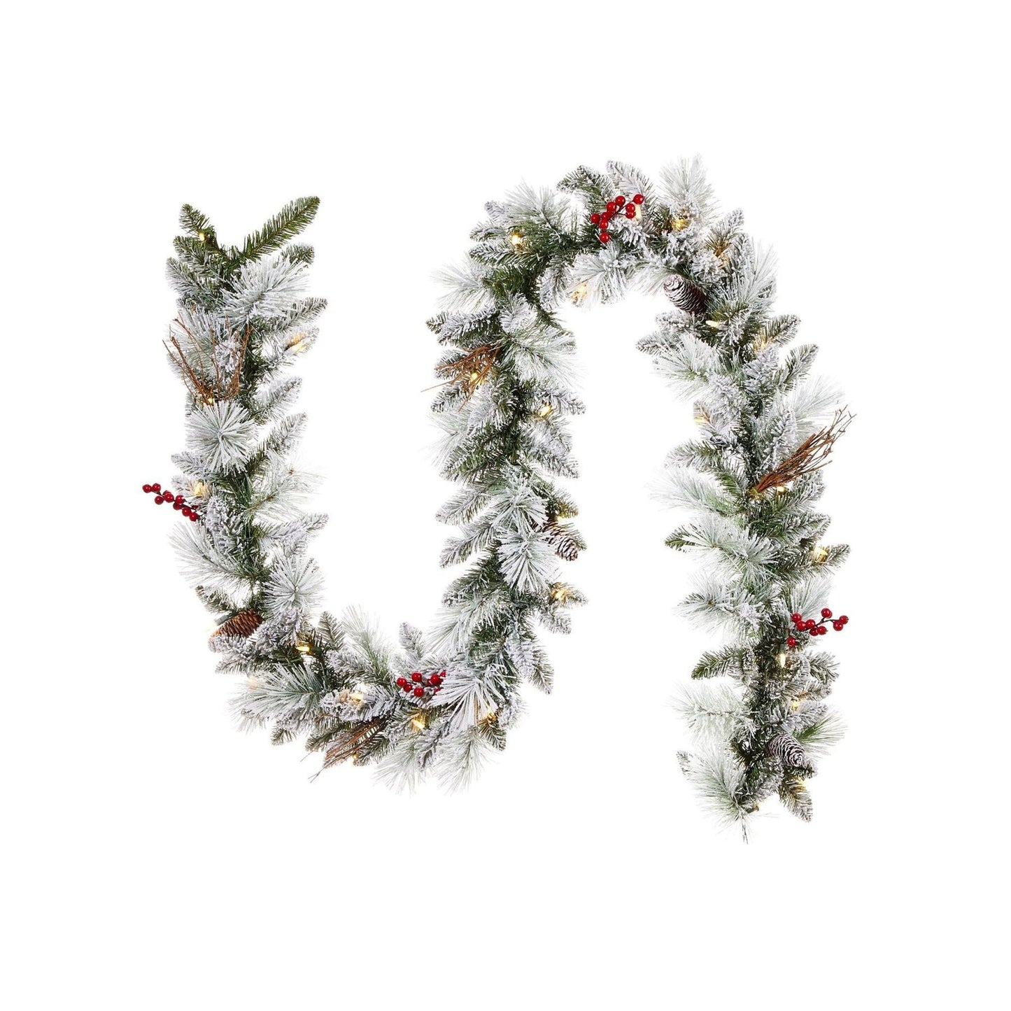 NOMA Snow Dusted Pre Lit Artificial Christmas Wreath with Berry Holiday Garland