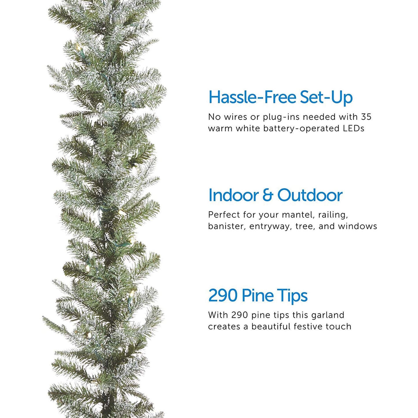 NOMA Frosted Fir 9 Foot Pre Lit Christmas Garland Home Holiday Decor, (2 Pack)