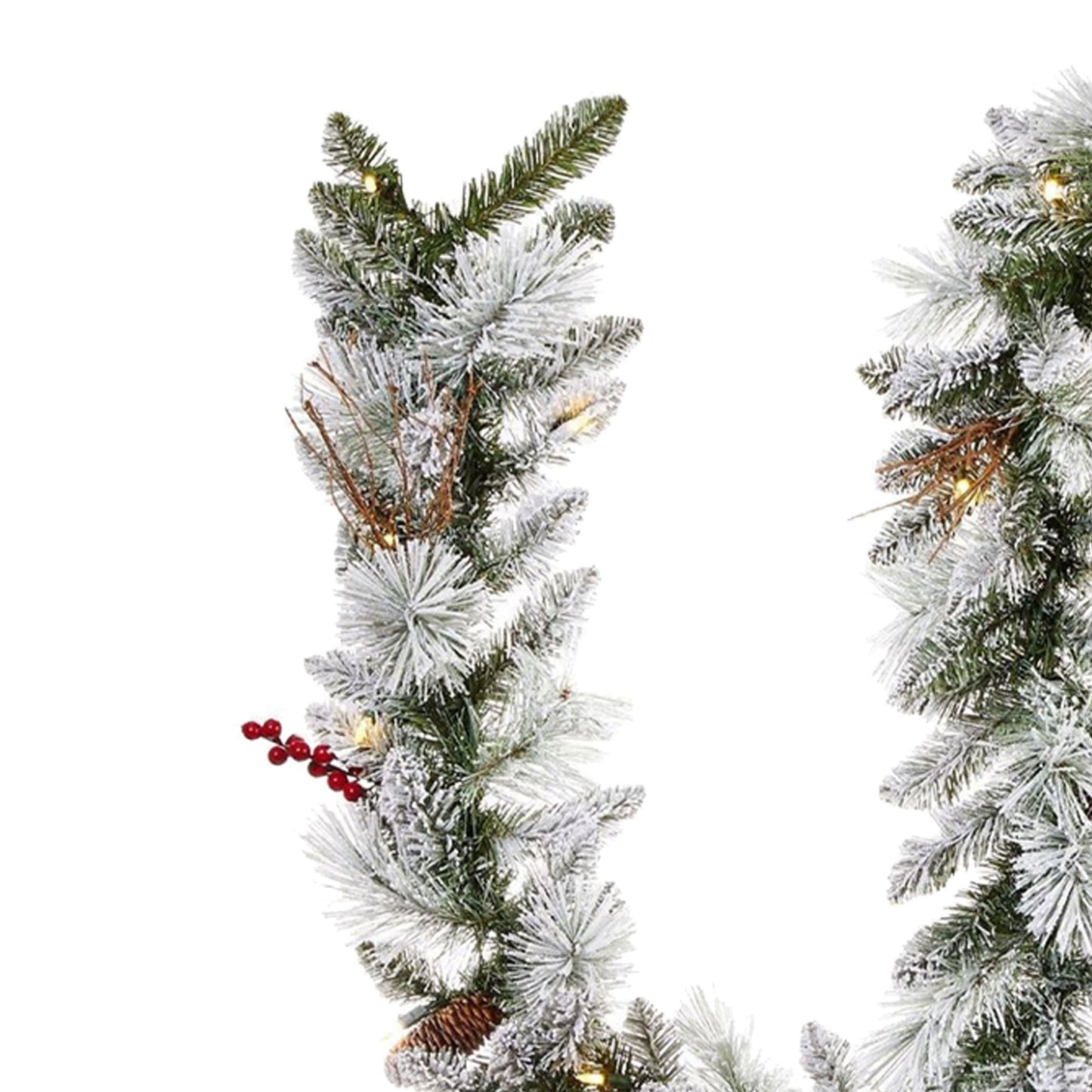 NOMA Snow Dusted Berry 9 Foot Pre Lit Christmas Garland Holiday Decor (2 Pack)