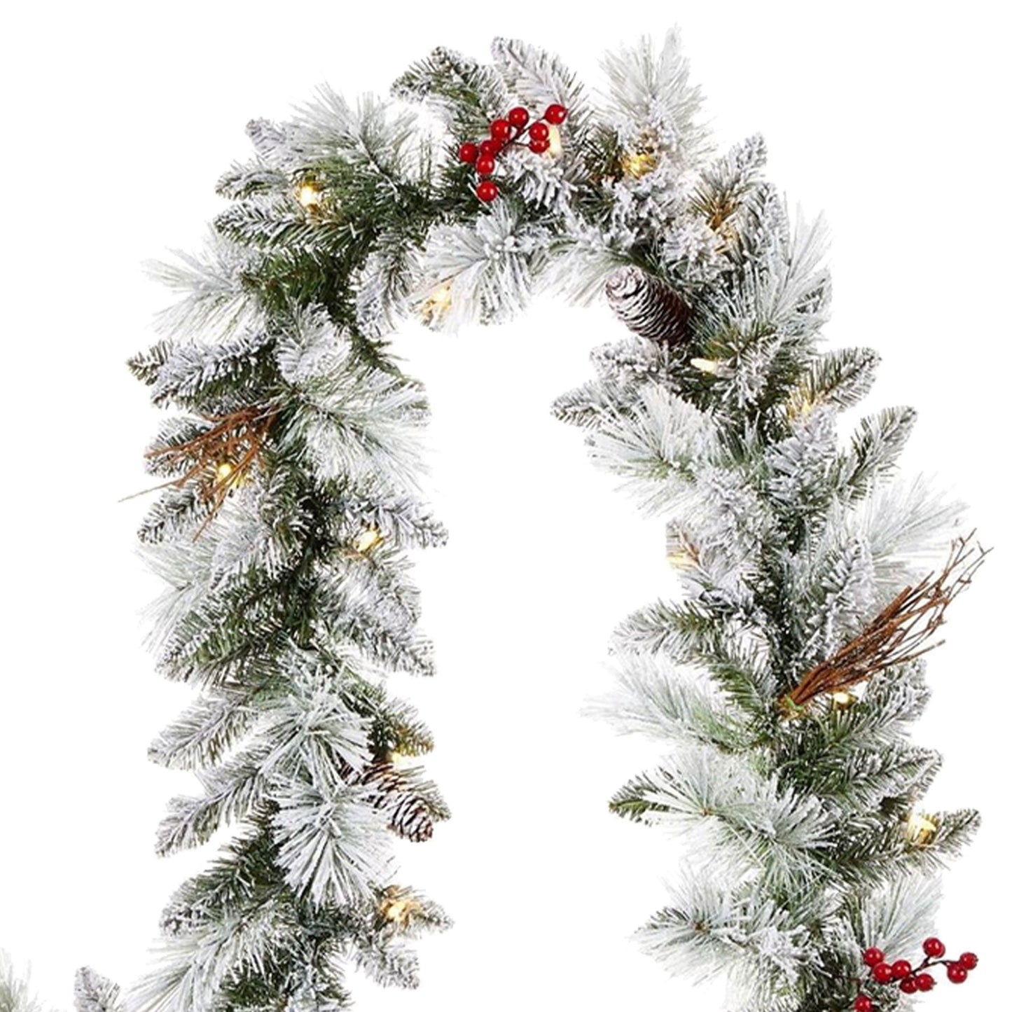 NOMA Snow Dusted Berry 9 Foot Pre Lit Christmas Garland Holiday Decor (2 Pack)