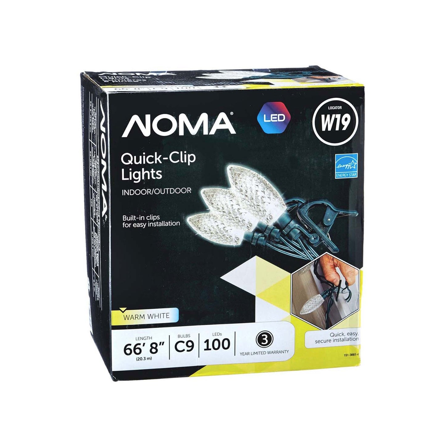 NOMA Quick Clip C9 LED 100 Bulbs Christmas String Lights, White Bulbs (2 Pack)