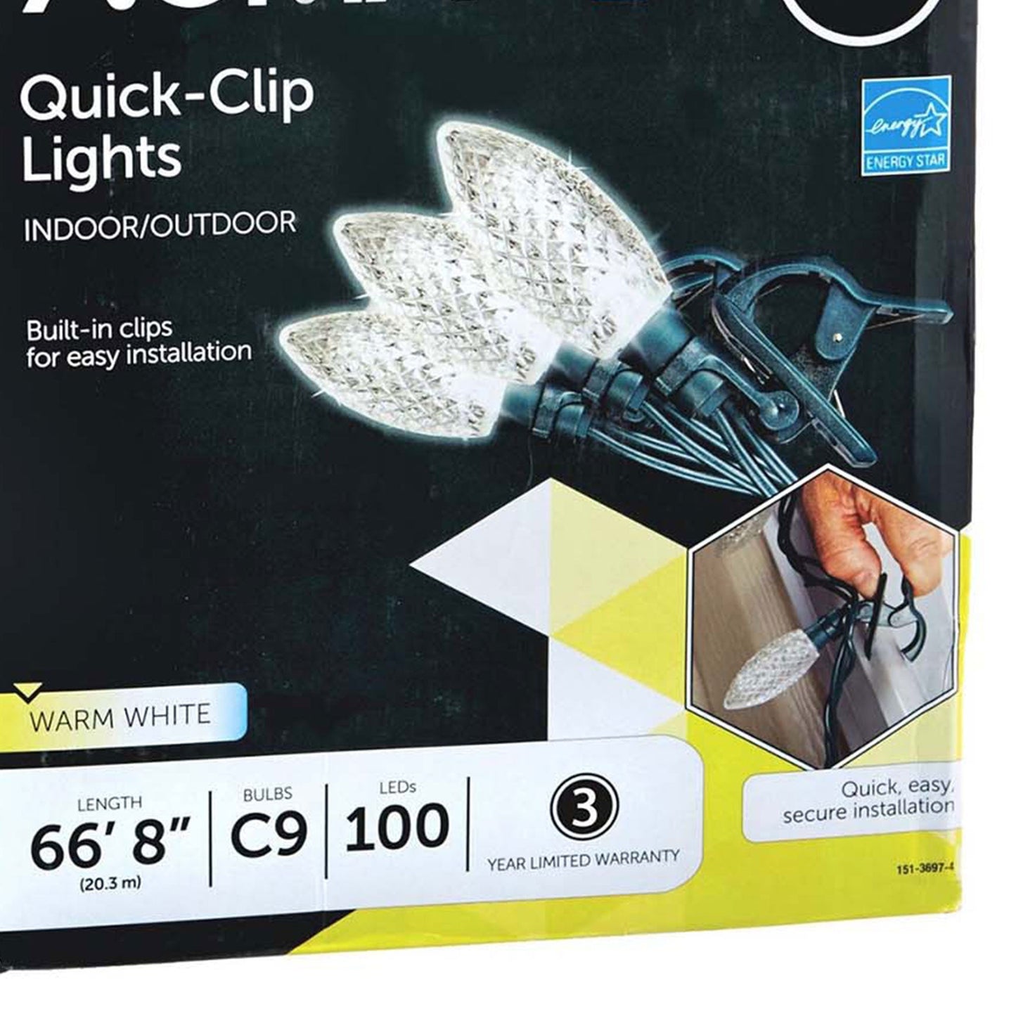 NOMA Quick Clip C9 LED 100 Bulbs Christmas String Lights, White Bulbs (2 Pack)