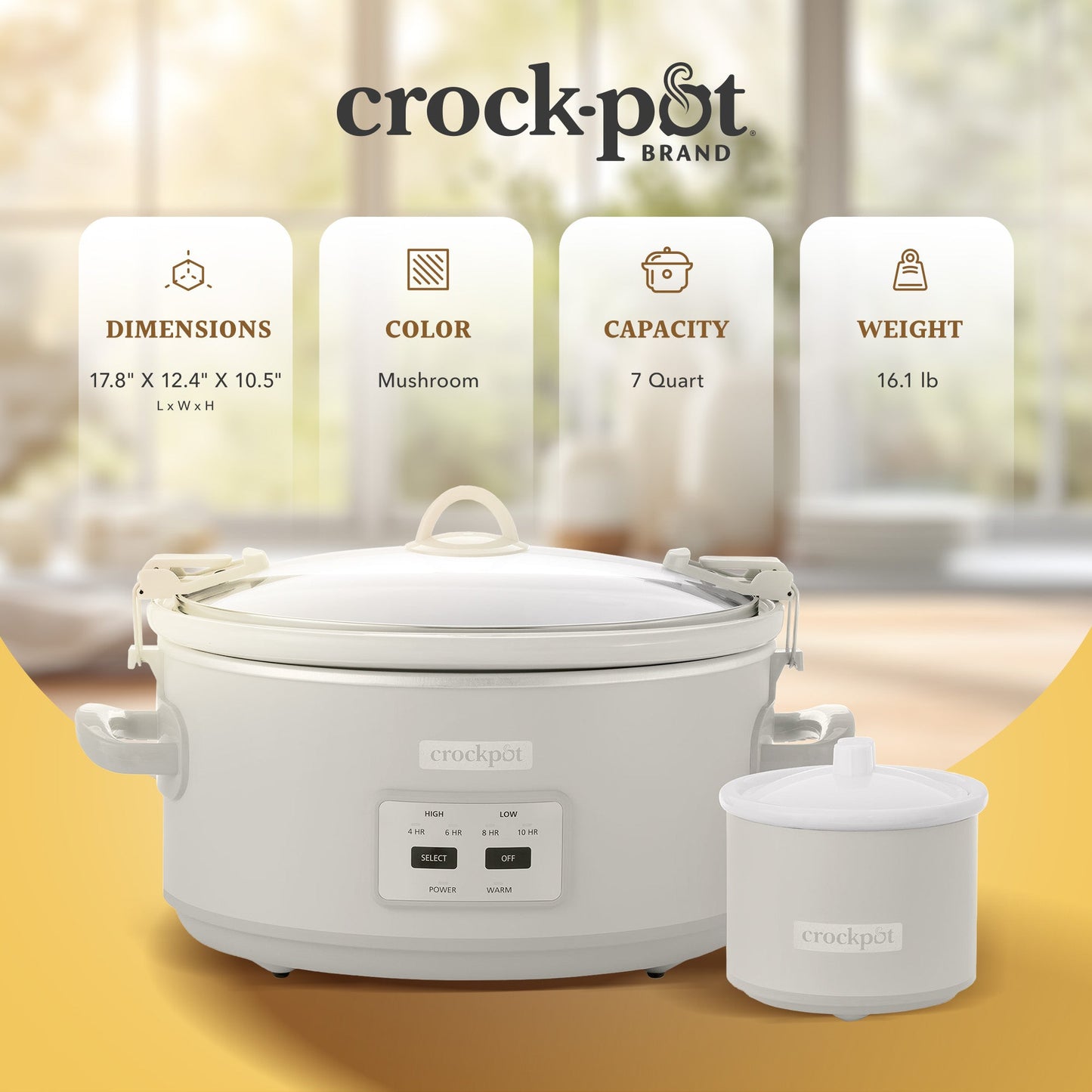 Crock-Pot 7 Quart Cook and Carry Slow Cooker w/ Touch Control and Lid, Mushroom