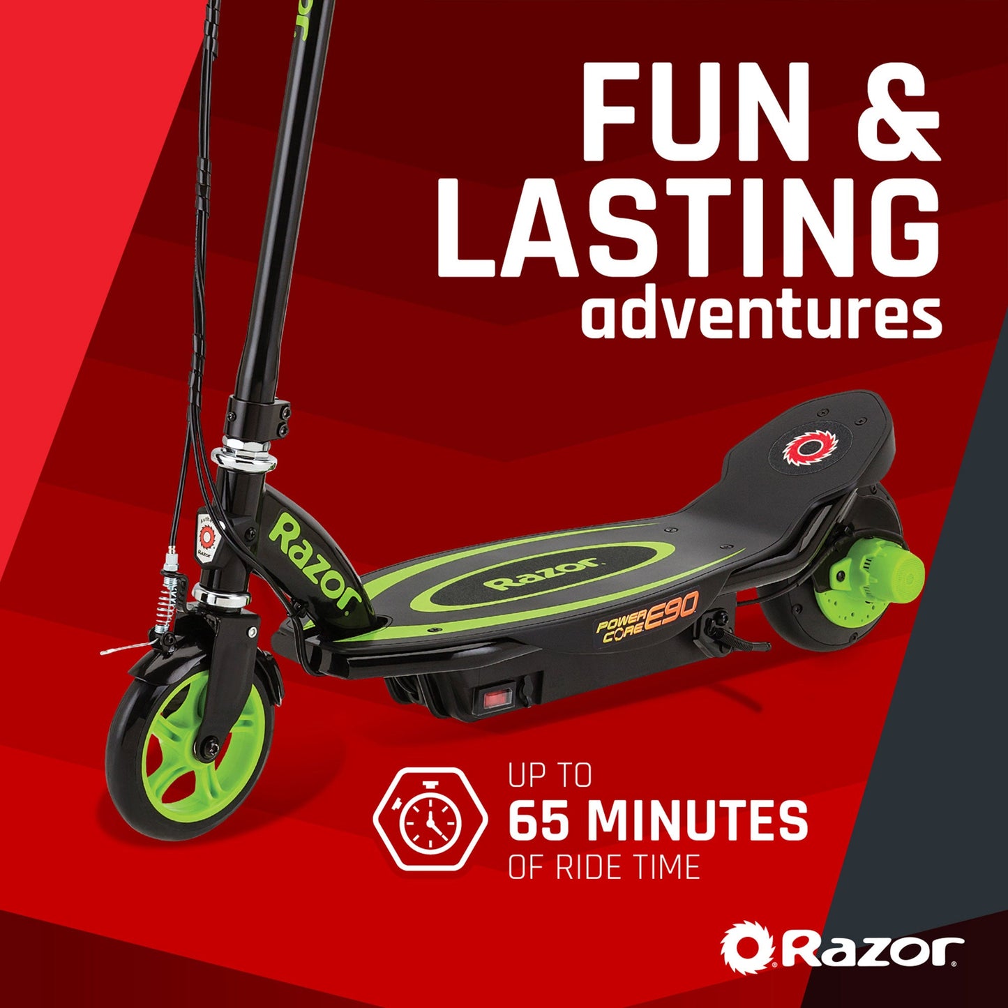 Razor Power Core E90 Sleek Electric Scooter with Push Button Throttle, Green