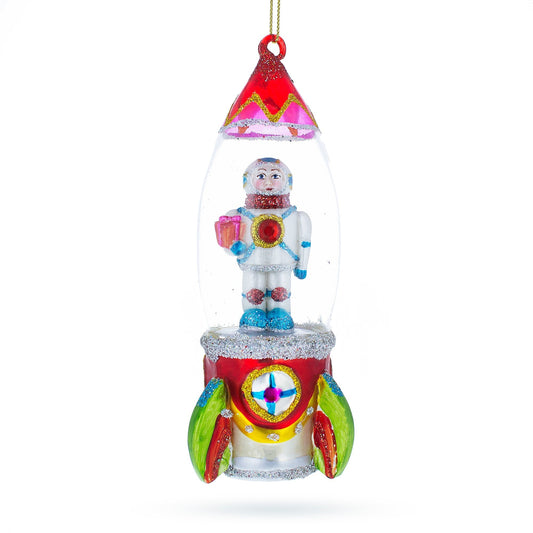 Trailblazing Astronaut Inside Spaceship Blown Glass Christmas Ornament