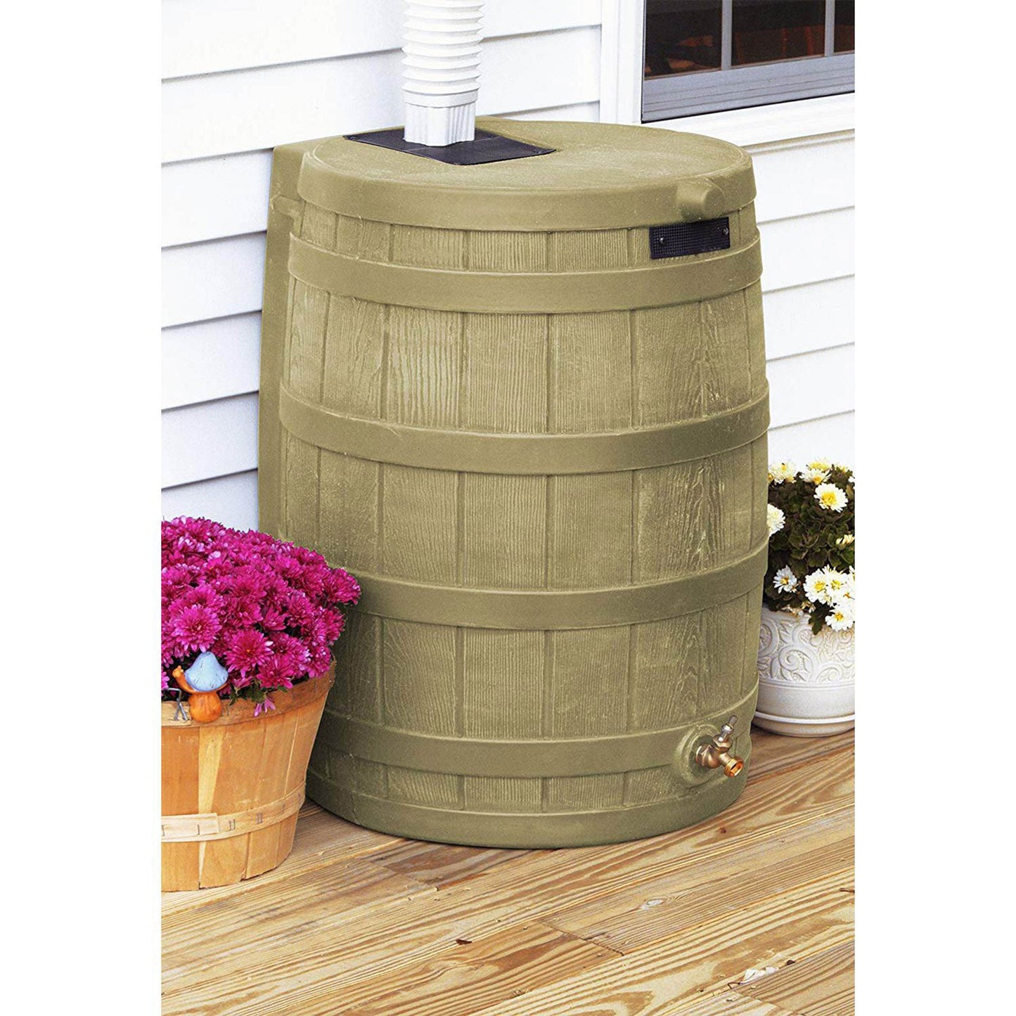 Good Ideas Rain Wizard 50 Gallon Plastic Barrel Water Collector, Khaki (3 Pack)