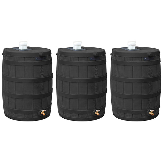 Good Ideas Rain Wizard 50 Gallon Plastic Barrel Water Collector, Black (3 Pack)