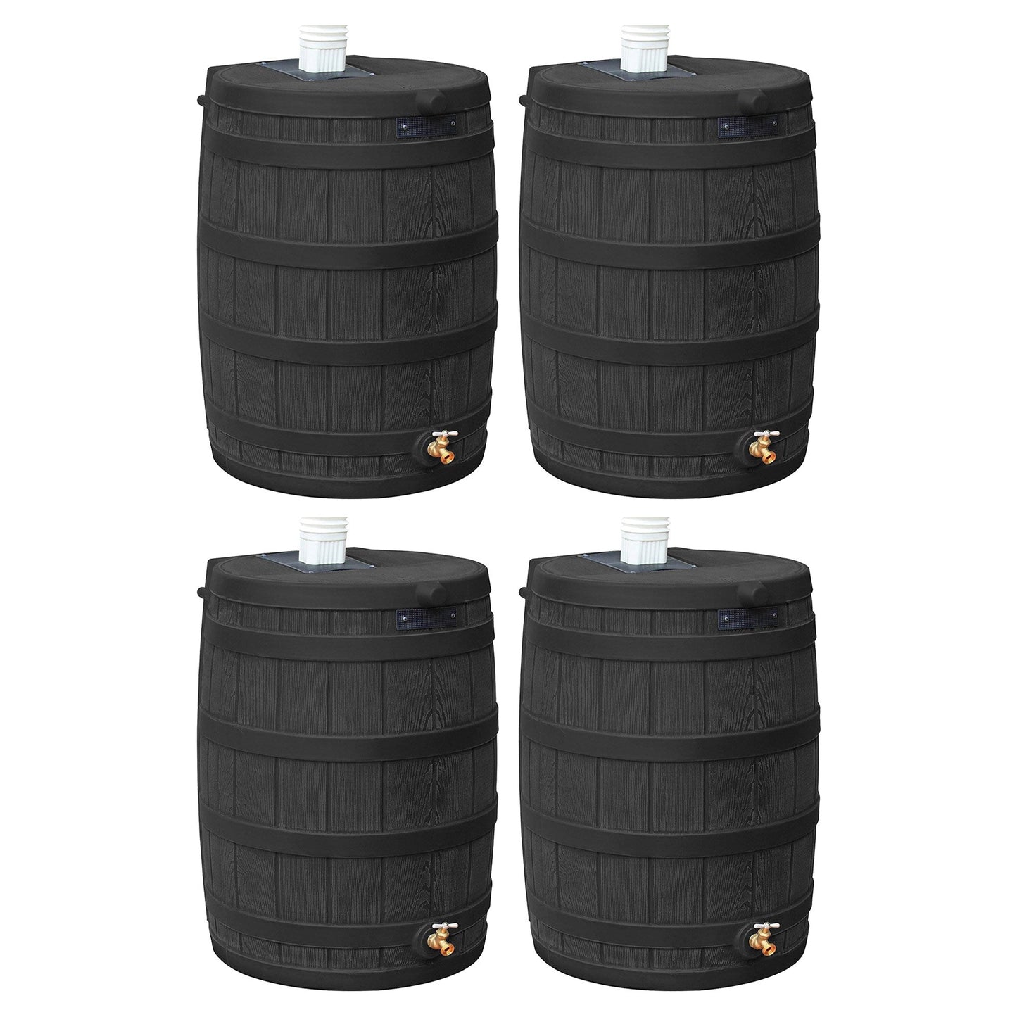 Good Ideas Rain Wizard 50 Gallon Plastic Barrel Water Collector, Black (4 Pack)