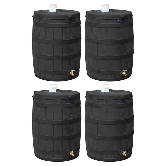 Good Ideas Rain Wizard 50 Gallon Plastic Barrel Water Collector, Black (4 Pack)