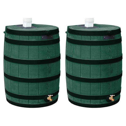 Good Ideas Rain Wizard Wood Rain Barrel with Darkened Ribs, Green, (2 Pack)