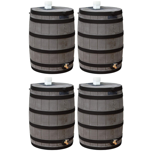 Good Ideas Rain Wizard Wood Rain Water Barrel with Darkened Ribs, Oak, (4 Pack)