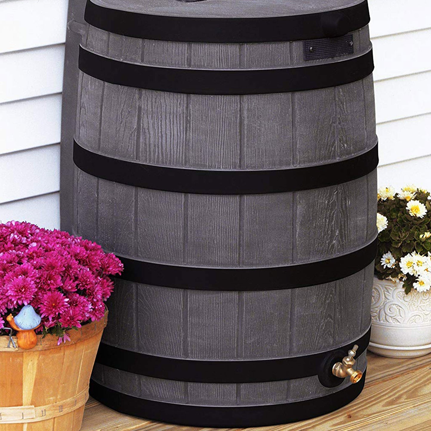 Good Ideas Rain Wizard Wood Rain Water Barrel with Darkened Ribs, Oak, (4 Pack)