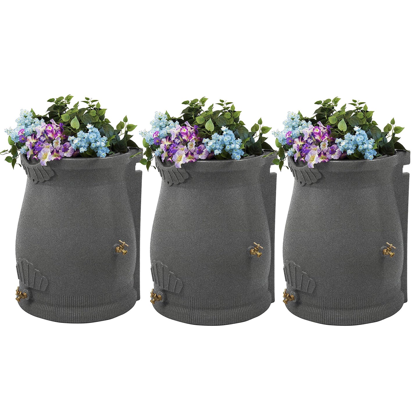 Good Ideas Rain Wizard 50 Gallon Plastic Rain Barrel Urn, Light Granite (3 Pack)