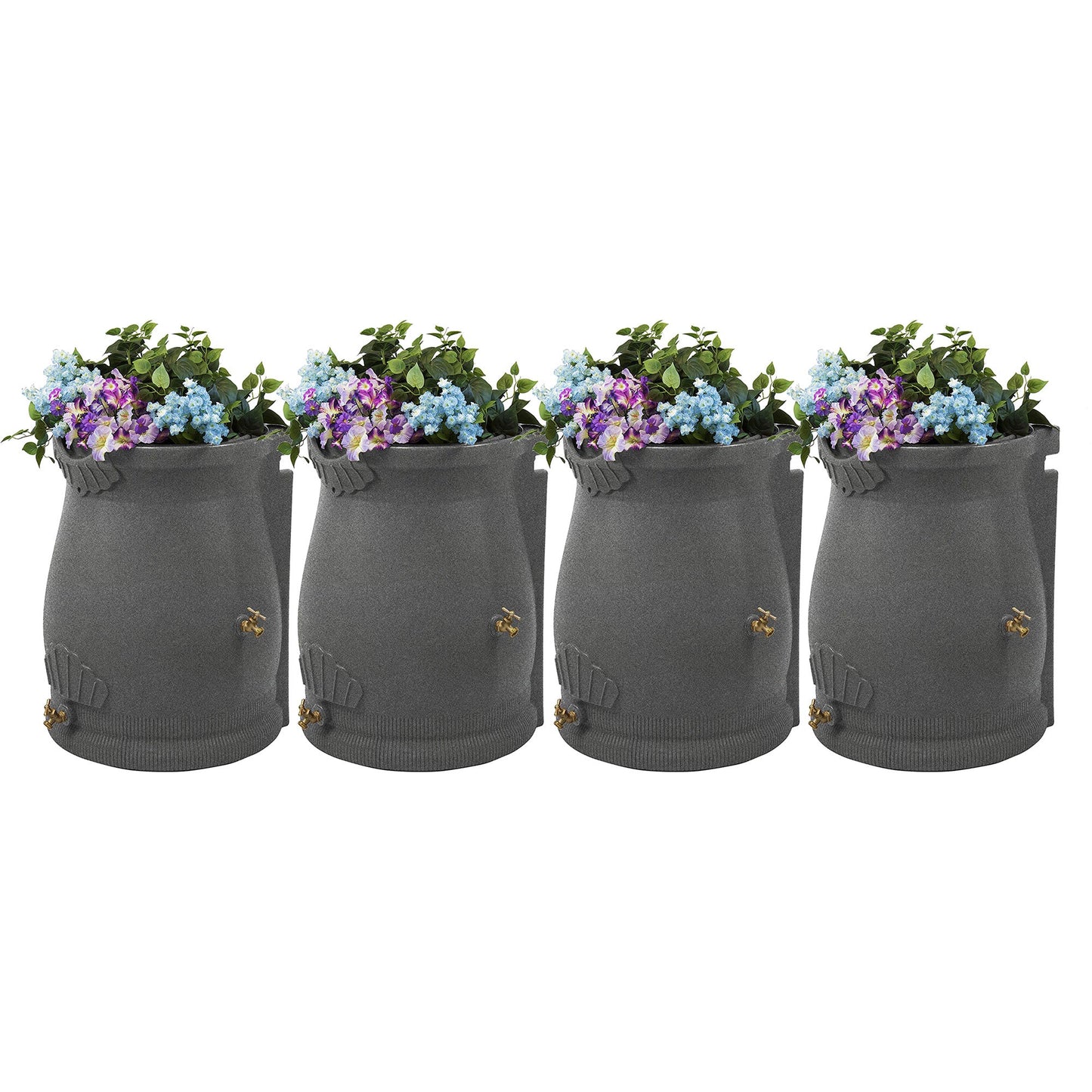 Good Ideas Rain Wizard 50 Gallon Plastic Rain Barrel Urn, Light Granite (4 Pack)