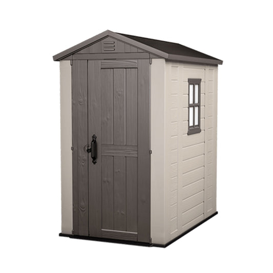 Keter Factor 4 x 6 Foot Outdoor Garden Tool Storage Shed with Window, Brown