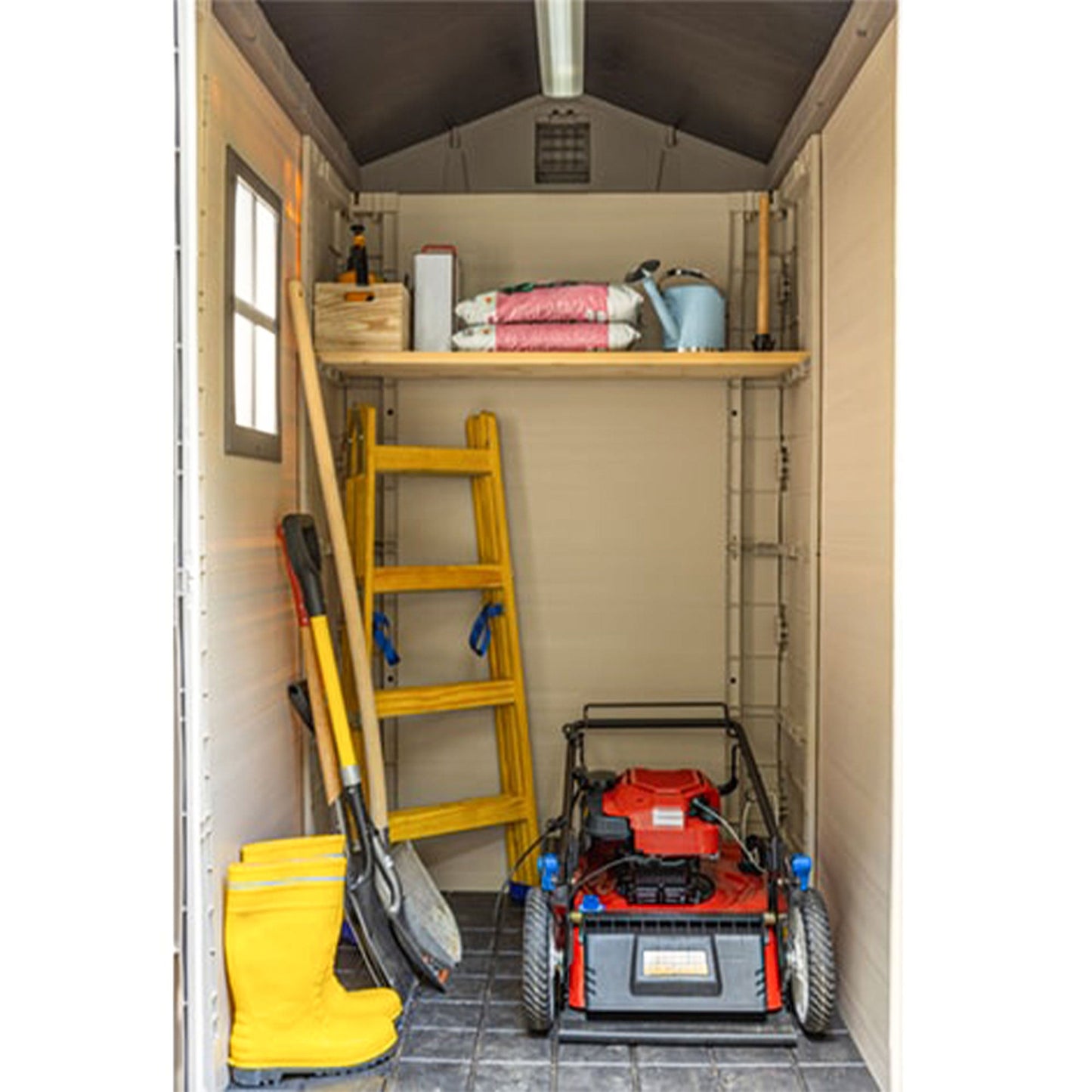 Keter Factor 4 x 6 Foot Outdoor Garden Tool Storage Shed with Window, Brown